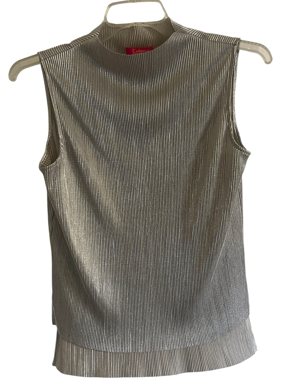Catherine Malandrino Silver Liquid Metallic Micro Pleat Sleeveless Blouse Size S